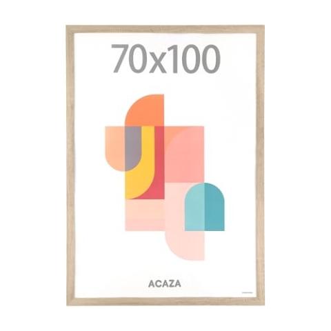 ACAZA Bilderrahmen 70x100, Helle Eiche Holz, Groß, Oak Frame Für Foto, Poster und Puzzle, Mit Plexiglas
