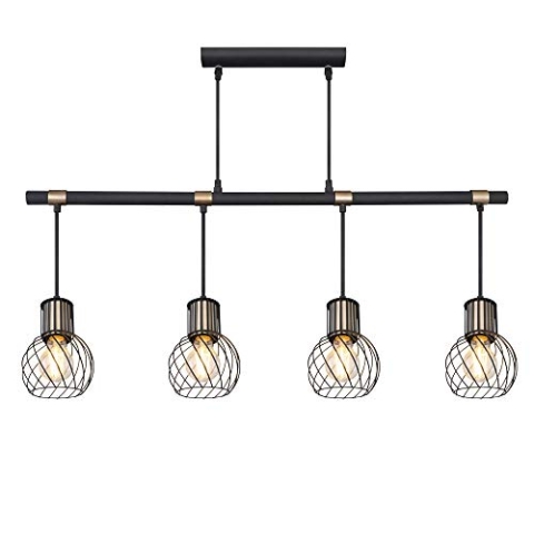 Globo VINTAGE Pendel Decken Leuchte Balken Ess Zimmer Gitter Hänge Lampe SCHWARZ-GOLD 54013-4H, Bunt, medium