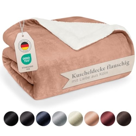 Blumtal Premium Sherpa Kuscheldecke flauschig - Wohndecke Kuscheldecke 230x270 cm - Oeko-TEX zertifizierte Fleecedecke 230x270 cm - Wohn- & Kuscheldecke XXL - Dicke Decke Winter in Dusty Pink - Rosa