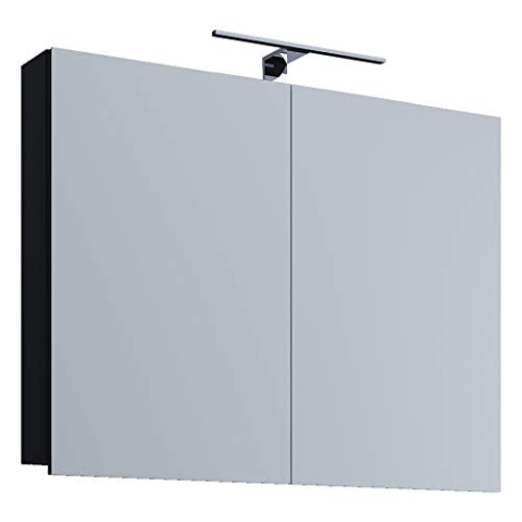 VCM Badschrank zeitlos | Maße ca. H. 59 x B. 80 x T. 12 cm | Zwei Drehtüren | Spiegelschrank - Badinos 40 x 80 cm Schwarz