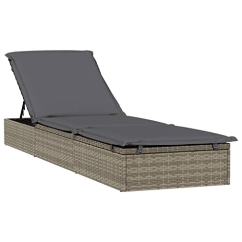 vidaXL Sonnenliege mit Kissen Grau 201x55x62 cm Poly Rattan