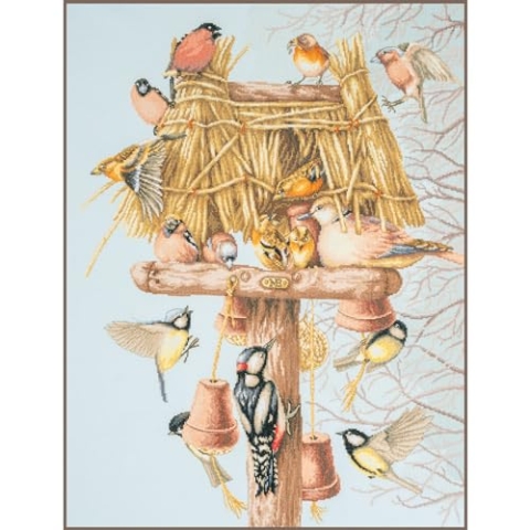 Lanarte Kreuzstich Stickpackungen Gezählter Kreuzstichbilder Set NACHBARSCHAFTSVÖGEL Wanddekoration Handarbeit Set für Erwachsene 49 x 66 cm DIY Deko Bastelset Handwerker Kreative Geschenkset