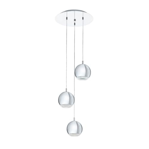 EGLO LED Pendelleuchte Conessa, 3 flammige Hängelampe, Hängeleuchte aus Metall und Kunststoff, Esstischlampe in Chrom, Klar, Wohnzimmerlampe hängend mit GU10 Fassung