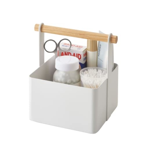YAMAZAKI TOSCA Toolbox S, Stahl/Holz, Minimalistisches Design, Weiß, 16 x 13 x 16 cm (LxBxH)