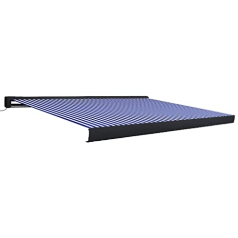 vidaXL Kassettenmarkise Motorisiert Gelenkarmmarkise Markise Vollkassettenmarkise Sonnenschutz Garten Terrasse Balkon 350x250cm Blau Weiß