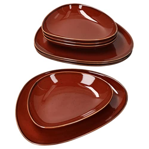 MamboCat 8tlg. Tafel-Service Marron Taste für 4 Personen I kastanienfarbenes Porzellan-Geschirr I jedes Teil ein Unikat I 4x Suppenteller 400 ml + 4x Speiseteller flach I gerundete organische Form