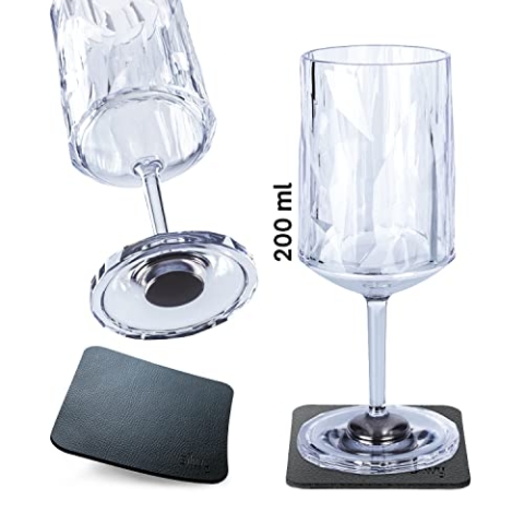 silwy® HIGH-TECH-Kunststoff-Magnet-Gläser inkl. Metall-Nano-Gel-Pads – rutschfeste Campinggläser, Boot- und Yachtzubehör (Wein // 0,2 l // 2er Set)