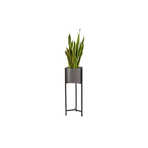 LIFA LIVING Schwarz-Grauer Pflanzenständer aus Metall, Moderner Blumenständer für Innen, Schöner Blumenhocker im Industrie Design, 70 cm hoch, Ø 25 cm