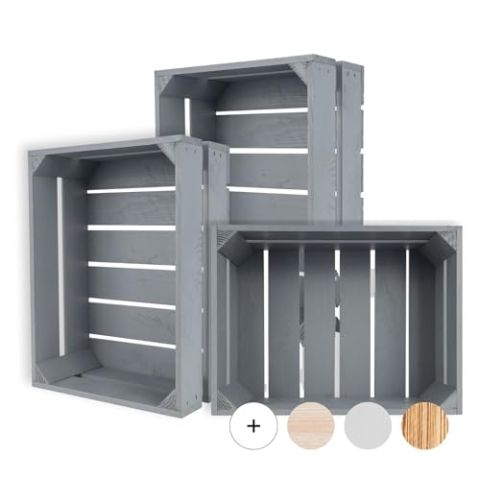Creative Deco 3 x Holzkiste Grau | 40 x 30 x 15 cm | Weinkisten Set Obstkiste Holz | Geschliffen Vintage Holzbox Kiste | Perfekt als Deko Geschenkkorb leer Spielzeugkiste Aufbewahrungsbox