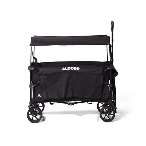 ALDORR XL Faltbarer Bollerwagen – 200L Volumen, 150KG Tragkraft, Geländegängige Räder mit Bremse, Klappbar, Abnehmbare Taschen & Dach, Ideal für Strand, Camping, Park und Outdoor-Abenteuer