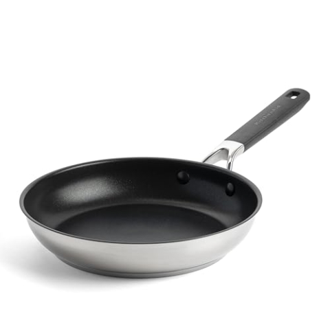 KitchenAid Classic Stainless Steel PFAS-frei Gesunde Keramik Antihaft-Pfanne 24 cm, Plattiert, Induktion, Stay-Cool-Griff, Backofenfest bis 160°C, Silber