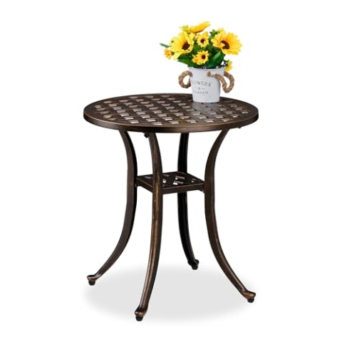Relaxdays Gartentisch, antike Optik, wetterfest, Aluminiumguss, H x D: 53 x 49 cm, runder Balkontisch, schwarz/Bronze