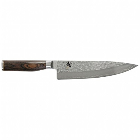 KAI Shun Premier Tim Mälzer japanisches Kochmesser 20 cm Klingenlänge - VG-MAX Kern 61 HRC, 32 Lagen Damast hochglanzpoliert - Pakkaholz mittelbraun gemasert - Hammerschlagoberfläche - Made in Japan