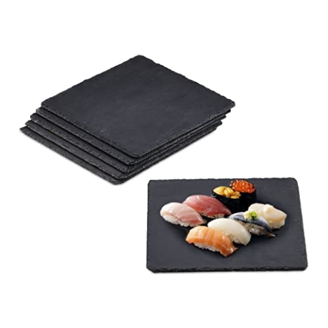 Relaxdays 24 x Schieferplatte, 25 x 25 cm, Platzteller zum Servieren & Beschriften, Buffet, Servierplatte quadratisch, anthrazit