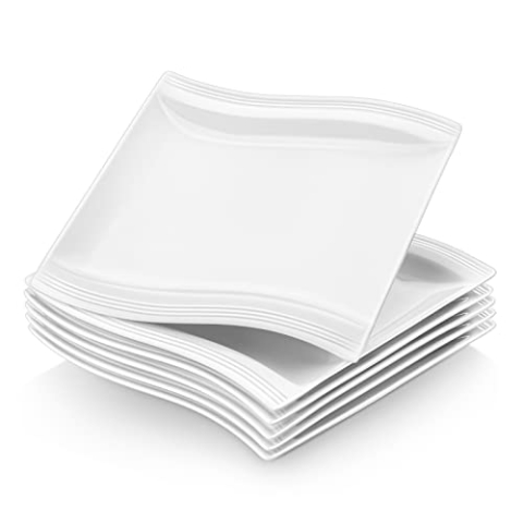 MALACASA, Serie Flora, 6 teilig Set CremeWeiß Porzellan Kuchenteller Dessertteller Frühstücksteller 8,25 Zoll / 21x21,5x2,5cm für 6 Personen