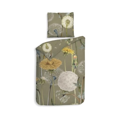 Heckett & Lane Twill Bettwäsche 155x220 Zelena Green Löwenzahn Pusteblume