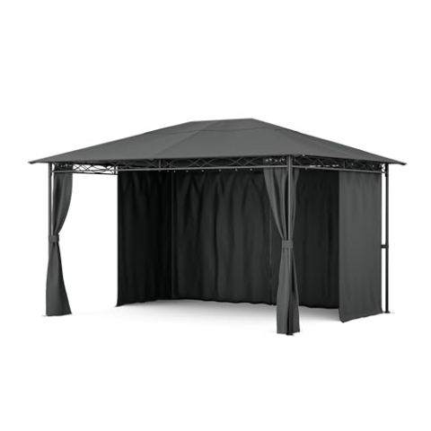 blumfeldt Mondo Pavillon 3x4 – Stahlrahmen, Mit Vorhängen, Wetterfeste Überdachung, Gartenpavillon, Rostfrei, Leichter Aufbau, Dunkelgrau