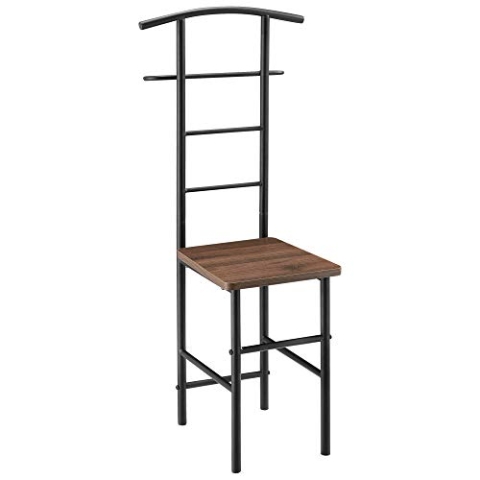 [en.casa] Herrendiener Anaheim Stummer Diener mit Kleiderbügel und Hosenhalter Stuhl Kleiderständer mit Sitzfläche 107 x 45 x 45 cm Metallgestell Walnuss-Optik