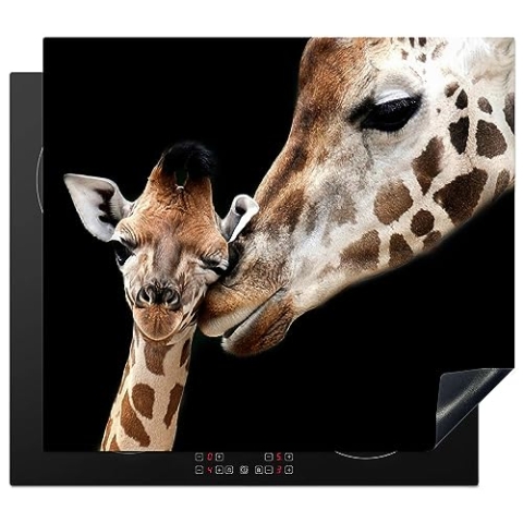 MuchoWow Herdabdeckplatte Ceranfeld Spritzschutz Küche Giraffe - Tiere - Schwarz - Porträt - Tiere 60x52 cm Induktionsherd Abdeckung Induktionskochfeld Ceranfeldabdeckung