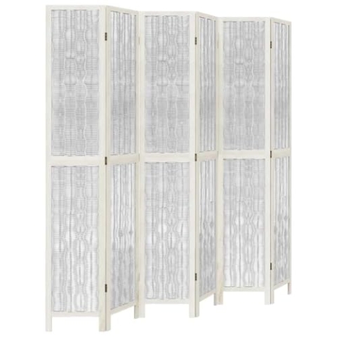 vidaXL Raumteiler 6-TLG., Paravent Faltbar, Trennwand für Innenbereich, Spanische Wand Sichtschutz Umkleide, Weiß Massivholz Paulownia