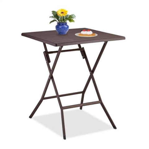 Relaxdays Klapptisch, klappbarer Camping Tisch, HxBxT: 73x62x62 cm, faltbarer Multifunktionstisch, Gartentisch, braun