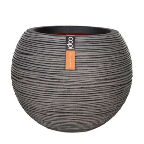 Capi Europe - Gefäß Kugel Rib NL - 62x48 - Anthrazit - Öffnung Ø40 - Blumentopf für den Innen- und Außeneinsatz - Bruchsicher - 100% recycelbar - KOFZ271