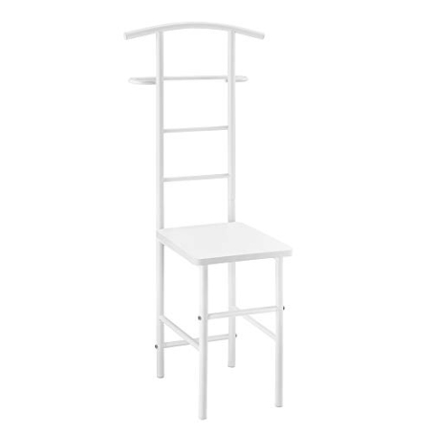 [en.casa] Herrendiener Anaheim Stummer Diener mit Kleiderbügel und Hosenhalter Stuhl Kleiderständer mit Sitzfläche 107 x 45 x 45 cm Metallgestell Weiß
