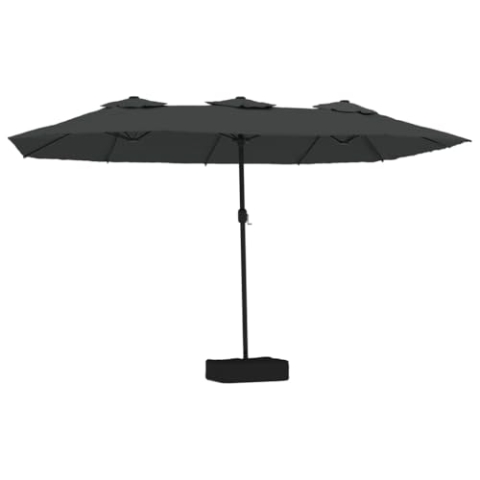 vidaXL Doppelsonnenschirm, Sonnenschirm mit LEDs Eisenmast, Gartenschirm mit Kurbel Sonnenschirmständer, Marktschirm Strandschirm UV-Schutz, Anthrazit