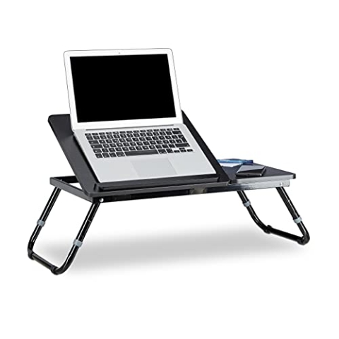 Relaxdays 3 x Laptoptisch fürs Bett, verstellbar, Betttablett klappbar, Leseklappe und Ablage, HxBxT: 40 x 75 x 35 cm, schwarz