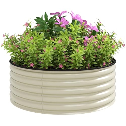 Outsunny Hochbeet aus Stahl, Pflanzbeet Frühbeet Gartenbeet stapelbar Blumenkasten steckbar Pflanzkasten 120x120x43cm Gemüsebeet für Garten Balkon Terrasse, Pflanzkübel für Blumen, Pflanzen