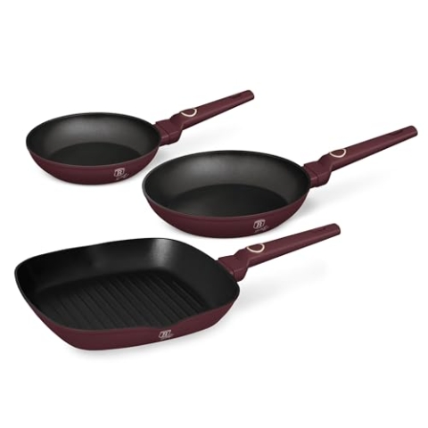 Berlinger Haus Bratpfannen Set 3 Stück (20-24-28cm) TitaniumPro-Beschichtung/matt bordeaux/Induktion/Aluminium mit Antihaftbeschichtung/Leonardo Collection