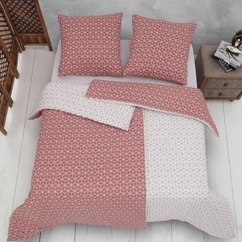 Vency Bettwäsche 135x200 4-Teilig Dunkelorange - Oeko-TEX 80% Baumwolle & 20% Polyester, 2X Bettbezug Reißverschluss + 2X Kissenbezug 80x80 Umschlagverschluss, Puzzle Modell