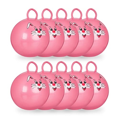 relaxdays 10x Hüpfball Kinder, Hase, mit Griff, für Drinnen und Draußen, mit Tier-Motiv, Weich, 45 cm Durchmesser, Pink