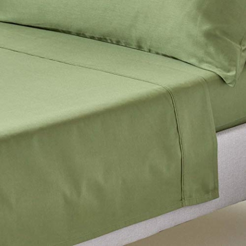 Homescapes Bio-Bettlaken moosgrün 230x255 cm, Satin-Betttuch ohne Gummizug, Haustuch aus 100% Bio-Baumwolle