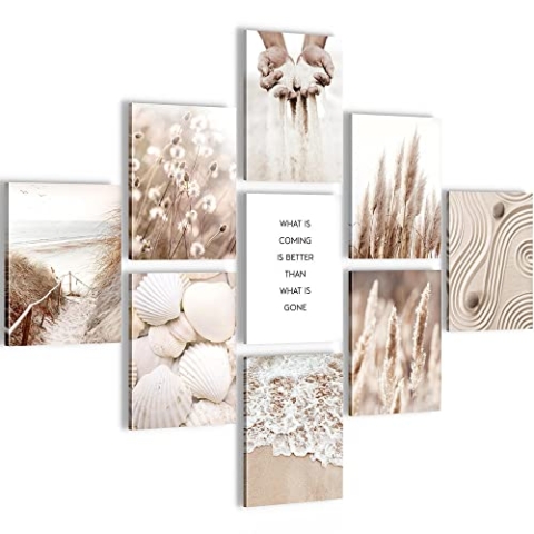 Novart Wandbilder Boho - KOMPLETT AUFHÄNGFERTIG - Pampas Wohnzimmer Schlafzimmer- 9 Moderne Bilder Set - N025291a