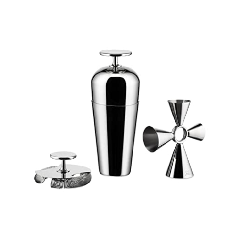 Alessi The Tending Box GIA26SET – Cocktail-Set mit Parisienne Shaker, Double Bar Sieb, Quadri Combo Jigger, aus Edelstahl 18/10, Stahl