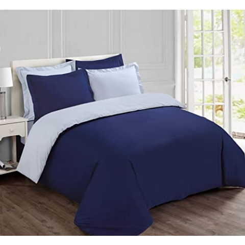 Vision Wende-Bettwäsche, zweifarbig, Marineblau/Grau, Bettbezug 260 x 240 cm, mit 2 Kissenbezügen für Standard-Doppelbett – 100% Baumwolle