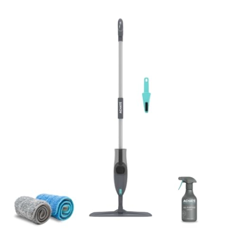 Achate Wischer mit Sprühfunktion - Sprühwischer Bodenwischer mit Wassertank - Nasswischer mit Sprühfunktion - Spray Mop für Fliesen Laminat Parkett Holzböden mit 5 Waschbaren Mikrofaser Pads