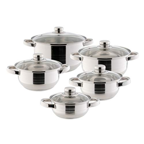 axentia 221097 Edelstahl-Topfset Erika 5-teilig - Kochtöpfe mit Glasdeckel - Kochgeschirr mit Schüttrand - Töpfe 14, 16, 18, 20 und 24 cm - Topf-Set
