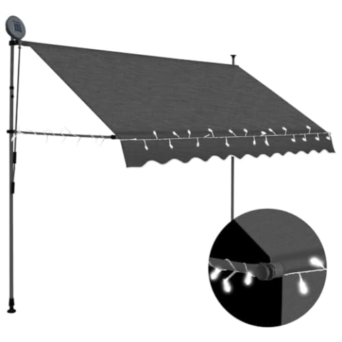 vidaXL Markise Einziehbar Handbetrieben mit LED Wasserabweisend Klemmmarkise Balkonmarkise Sonnenschutz Terrasse Balkon Garten 250cm Anthrazit
