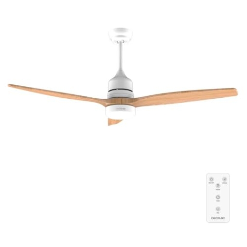 Cecotec - Deckenventilatoren mit Licht EnergySilence Aero 5275 LightWood, 132 cm mit 40W DC-Motor, Fernbedienung, Doppelhöhe-LED, Timer, Wintersommermodus, Weiß | Holz