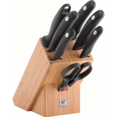 ZWILLING Style Messerblock, 8-teilig, Bambusblock, Messer, Wetzstab und Schere aus rostfreiem Spezialstahl/Kunststoff-Griff, Schwarz, Bois Clair
