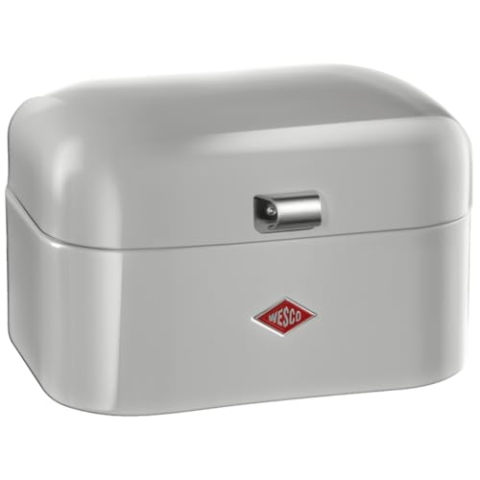 Wesco Single Grandy Brotkasten in der Farbe grau, pulverbeschichtetes Stahlblech, Lüftungslöcher und stabiler Handgriff, 22 x 26,8 x 17,5 cm