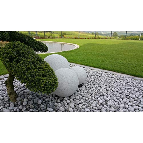 Trango 3er Set 202530GB IP65 Gartenkugel in Granitstein-Optik in 20/25/30cm Durchmesser *NATURE* Kugelleuchte inkl. je 1x 4-5 Watt E27 LED Leuchtmittel & je ca. 5 Meter IP44 Kabel, Gartenleuchte
