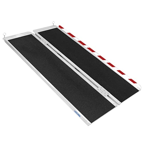 LIEKUMM Rollstuhlrampe 152 cm, 300 kg Tragkraft Aluminium Auffahrrampe rutschfest, Rollstuhlrampe für Treppen, Tragbare Rampe für Rollstuhl, Türschwellen, Zuhause