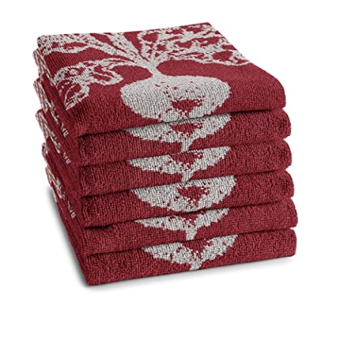 DDDDD, Küchentücher, Radish, Küchenhandtücher, Geschirrtücher, Küchen Zubehör, Geschirrtuch, Baumwolle, Rot, 6 Stück