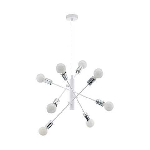 EGLO Pendelleuchte Gradoli, 8 flammige Hängelampe, Hängeleuchte aus Metall in Weiß und Chrom, Esstischlampe, Wohnzimmerlampe hängend mit E27 Fassung, Ø 71 cm