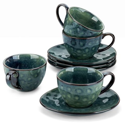vancasso Kaffeeservice Steingut, STARRY 8 teiliges Kaffeeset für 4 Personen, Beinhaltet Kaffeetassen, Untertassen, Vintage Aussehen