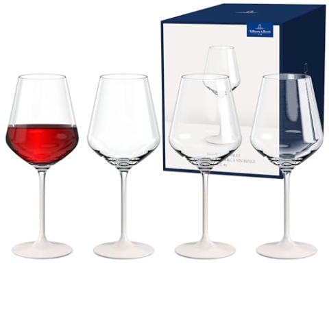 Villeroy & Boch – Manufacture Rock blanc Rotweinglas Set 4 teilig Weiß, Weinglas Set für Rotwein, Gläser für Wein, Außergewöhnliche Gläser, Kristallglas