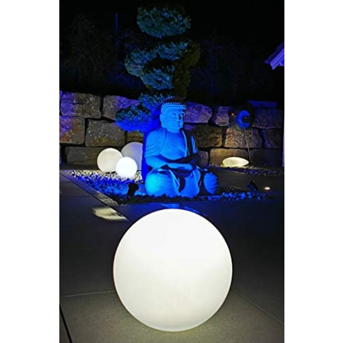 Trango 1er Set 500WB IP65 Gartenkugel in Weiß matt 50cm Durchmesser inkl. je 1x E27 LED Leuchtmittel *SNOW* Kugelleuchte inkl. ca. 5 Meter IP44 Kabel Gartenleuchte, Leuchtkugel, Wegleuchte, Kugellampe